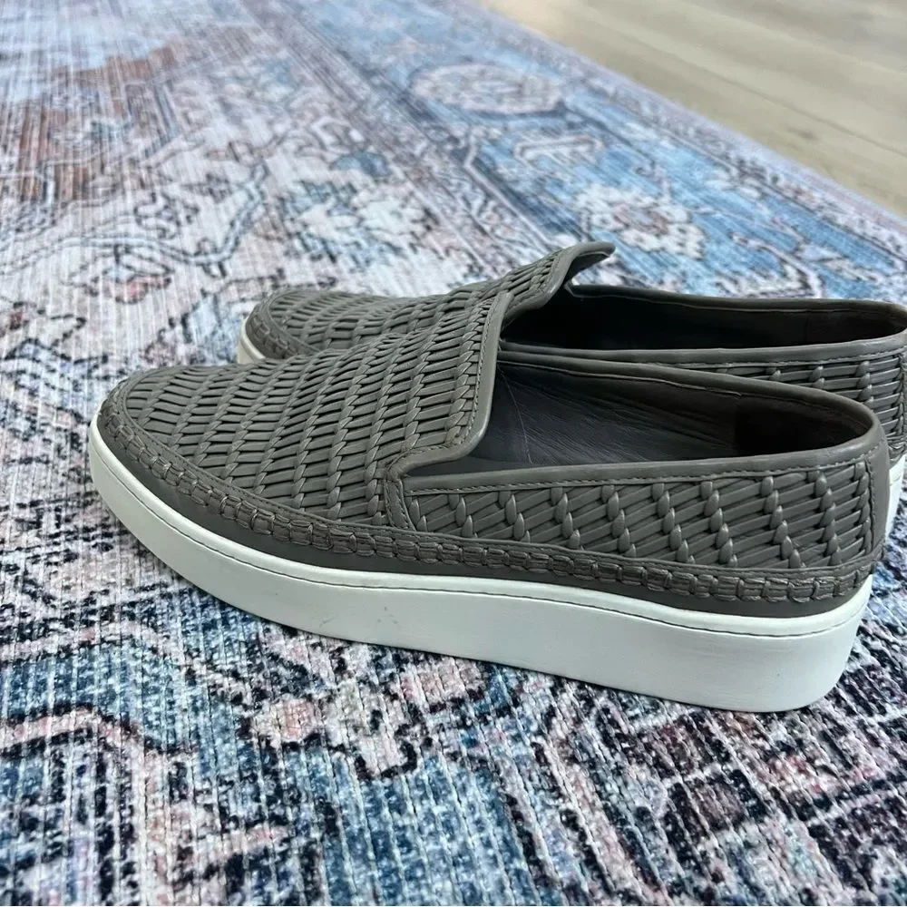 Vince Stafford Woven Slip-On Sneaker Size 8.5 Grey Taupe Leather Shoes